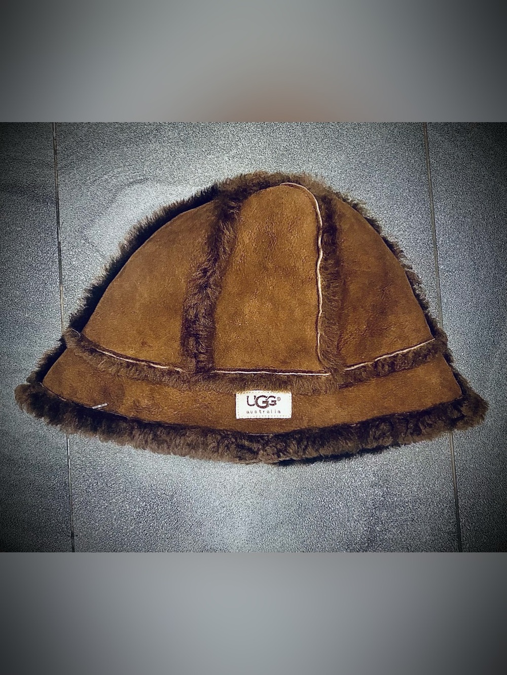 UGG Brown Suede Faux Fur Reversible Bucket Hat Size S